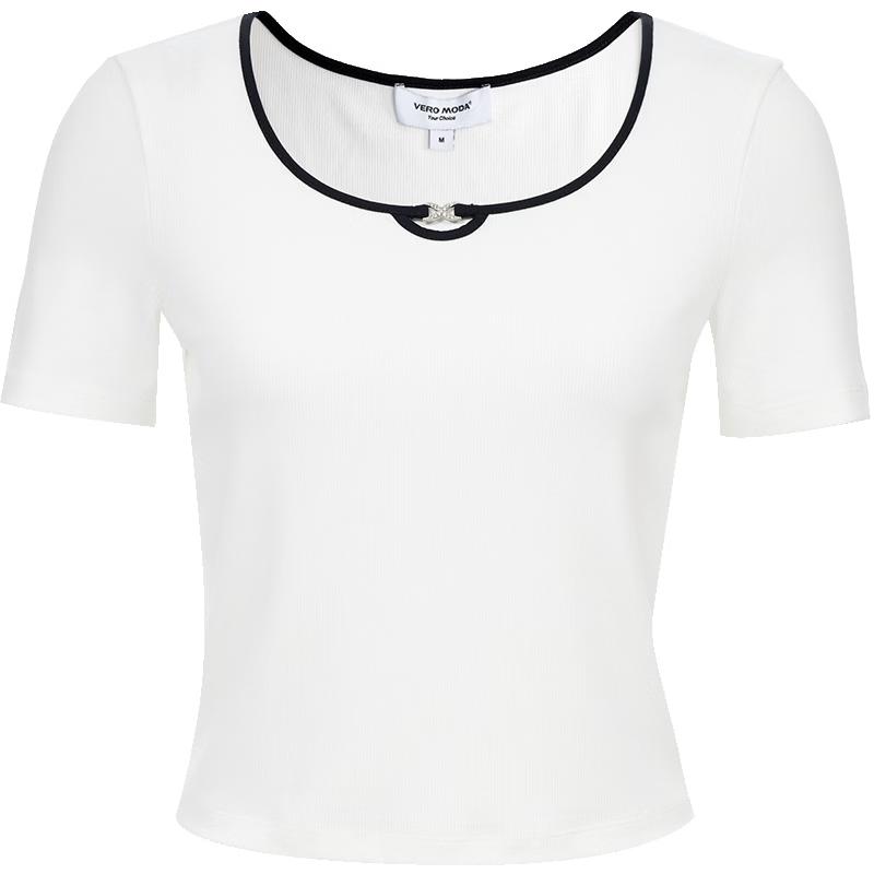 

VEROMODA Women s Short Sleeve Round Neck T-Shirt with Metal Detail M