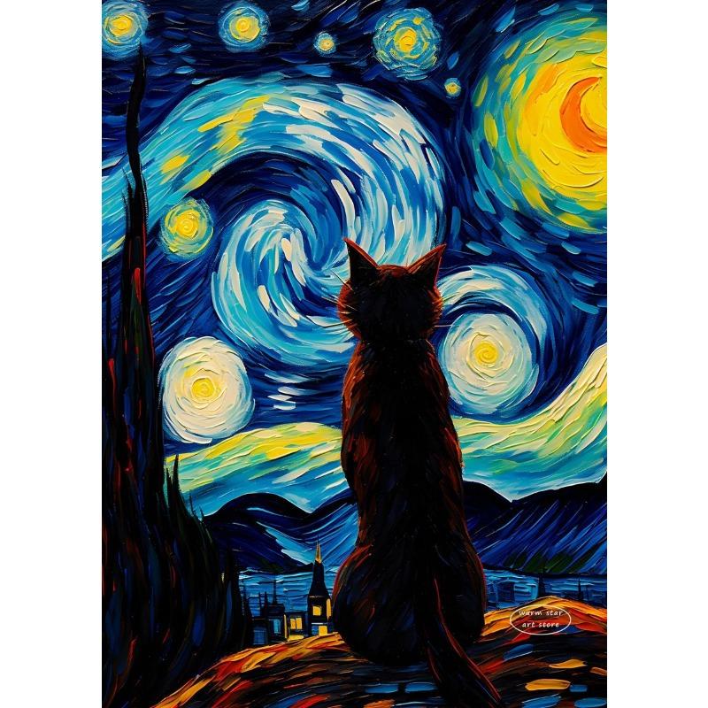 Owl Panda Raccoon Cow Tiger Cat Duck Starry Night Van Gogh Canvas Painting Abstract Posters Print Wall Art Pictures Home Decor