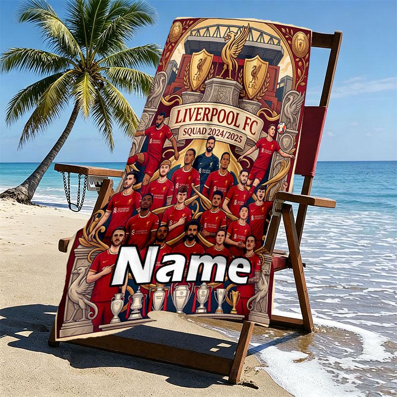 Custom Name Personalized Liverpool Football Club Print Beach Towel, for Trip Camping Beach Party Home Decor, Birthday Gift for Family & Friends
