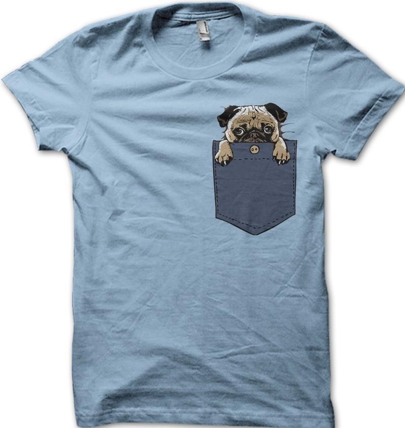 PUG in my Pocket dog funny cute light blue sky printed t-shirt OZ9410 S разноцветный