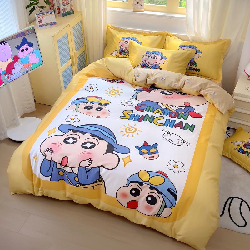Cartoon Boys Shin-chan Single Bed Quilt Cove with Pillowcase, Bedding Set 2pcs for Kids Boys,Soft Microfiber Duvet Cover Set
