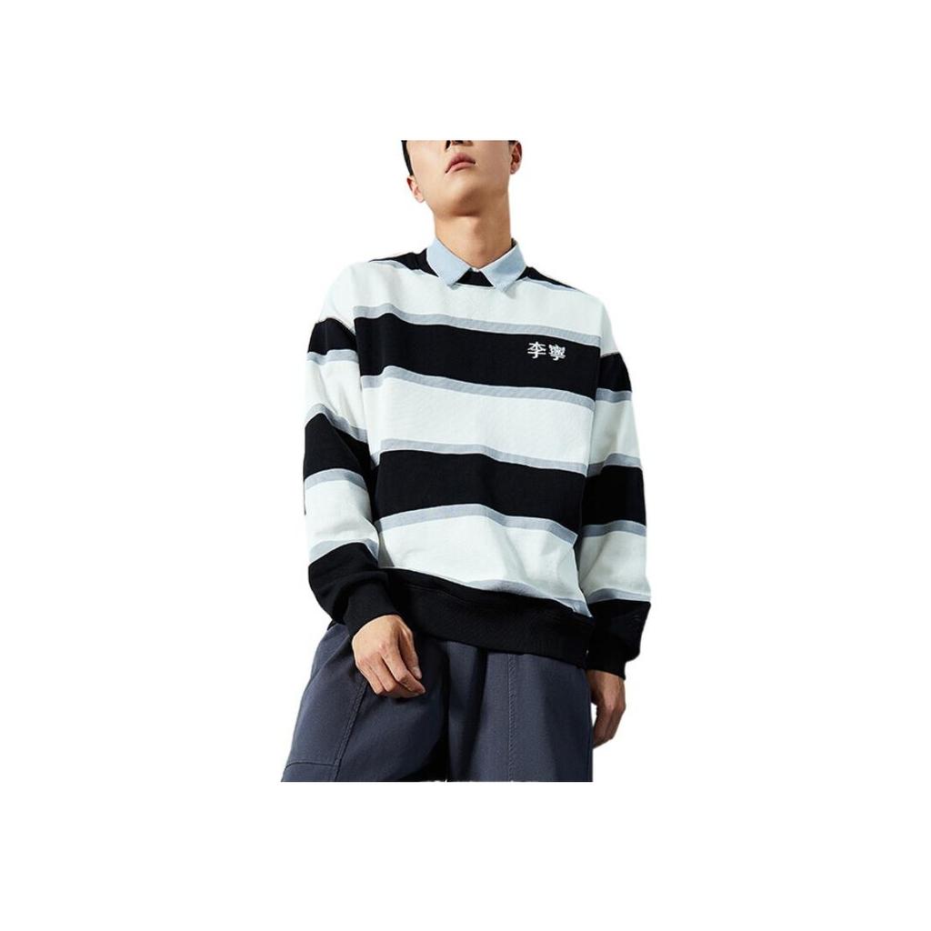 Li-Ning SS22 Sports Fashion Series Color Block Striped Crew Neck Long Sleeve Sweatshirt Unisex Sweatshirt Black White AWDS537-1
