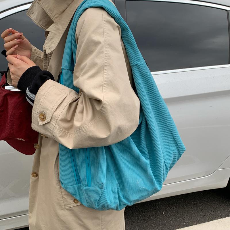 Corduroy Large Capacity Female Handbags for Women Fall Winter New Flannel Tote Shoulder Bag Simple Solid Color Underarm Bags