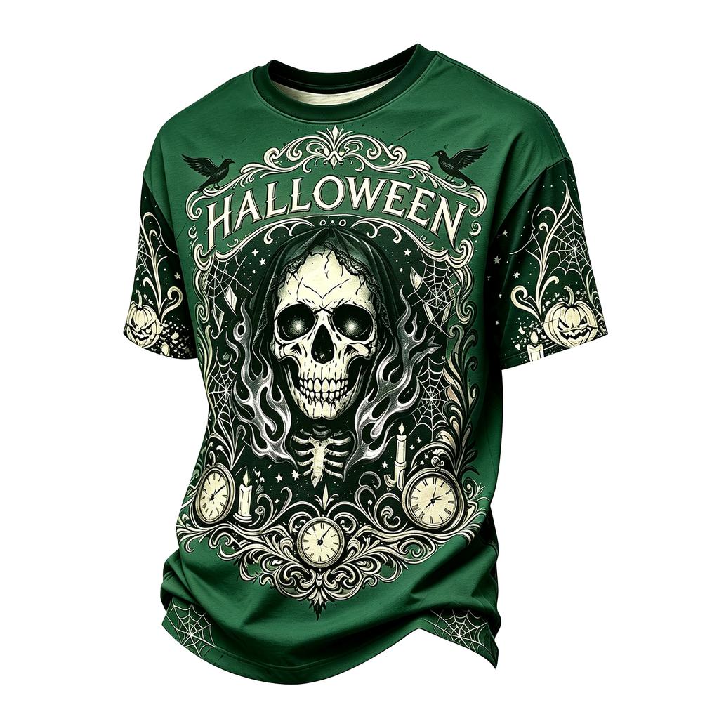 Men's Casual Short Sleeve Neck T-Shirt with Halloween Print Lightweight Breathable