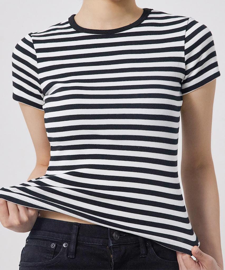 Ssaikeullin Organic Cotton Built-In Braless Short Sleeve Tee (Striped)