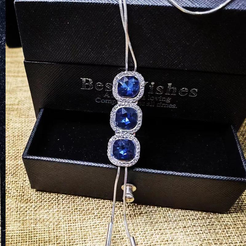Korean Style Women s Long Necklace with Blue Crystal Tassel Pendant - Autumn/Winter Fashion Accessory