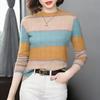 New Arrival Color Block Striped Long Sleeve Knit Top for Middle-Aged & Elderly Women – Belly Covering Design