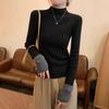 Contrasting Color Semi-turtleneck Knitted Sweater Women's Clothing Spring Autumn and Winter Slim-fit Inner Top Black Bottoming Shirt