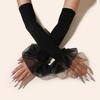 Elegant Women Ruffle Solid Color Long Flare Sleeves Arm Cover Outdoor Sun Protection Driving Elastic Fingerless Gloves