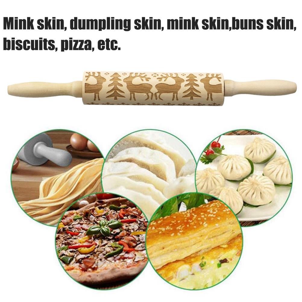 Wooden Christmas Rollers Natural Wood Embossing Rolling Pin for Baking Tool