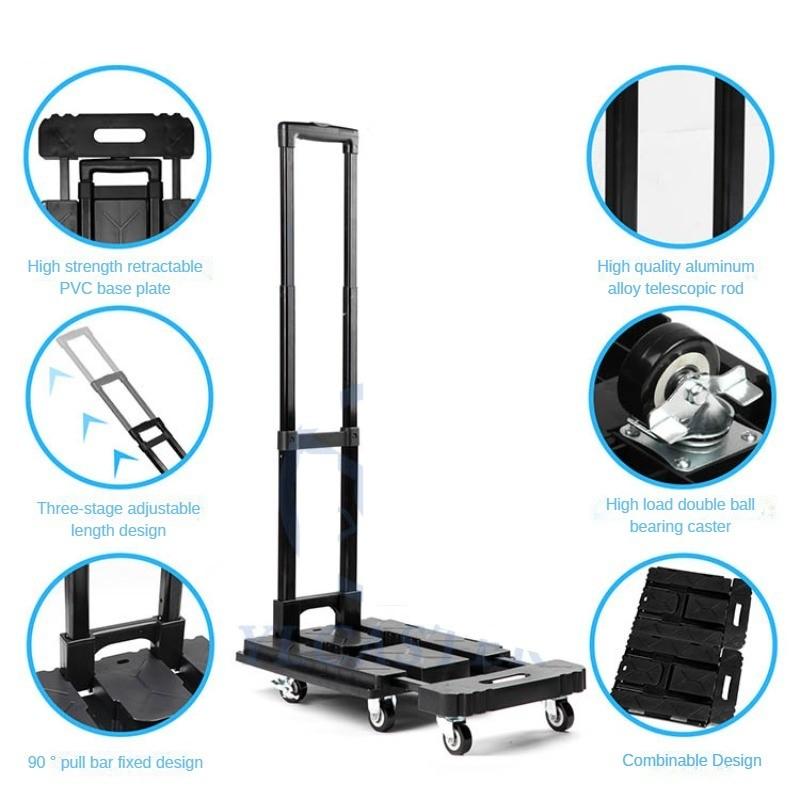 150KG Load Bearing Hand Pushed Tool Cart Portable Flatbed Handcart Household Foldable Silent Trolley