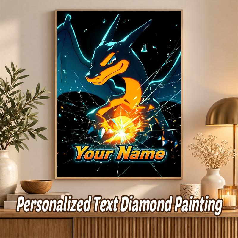Charizard Custom Name Diamond Painting Personalized 5D Full Drill DIY Diamond Art Home Decor