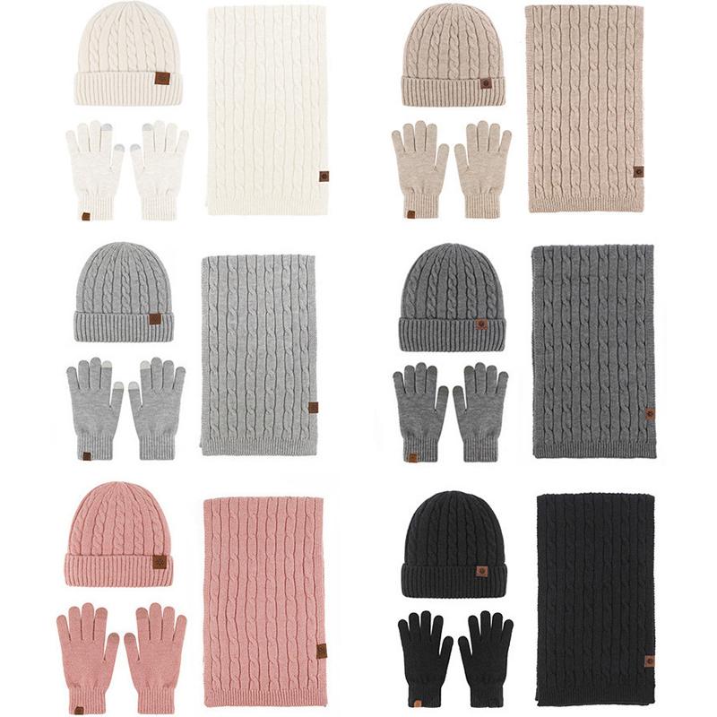 Womens Ladies Thick Knit Hat Scarf AND Touchscreen Gloves Set Knitted Winter