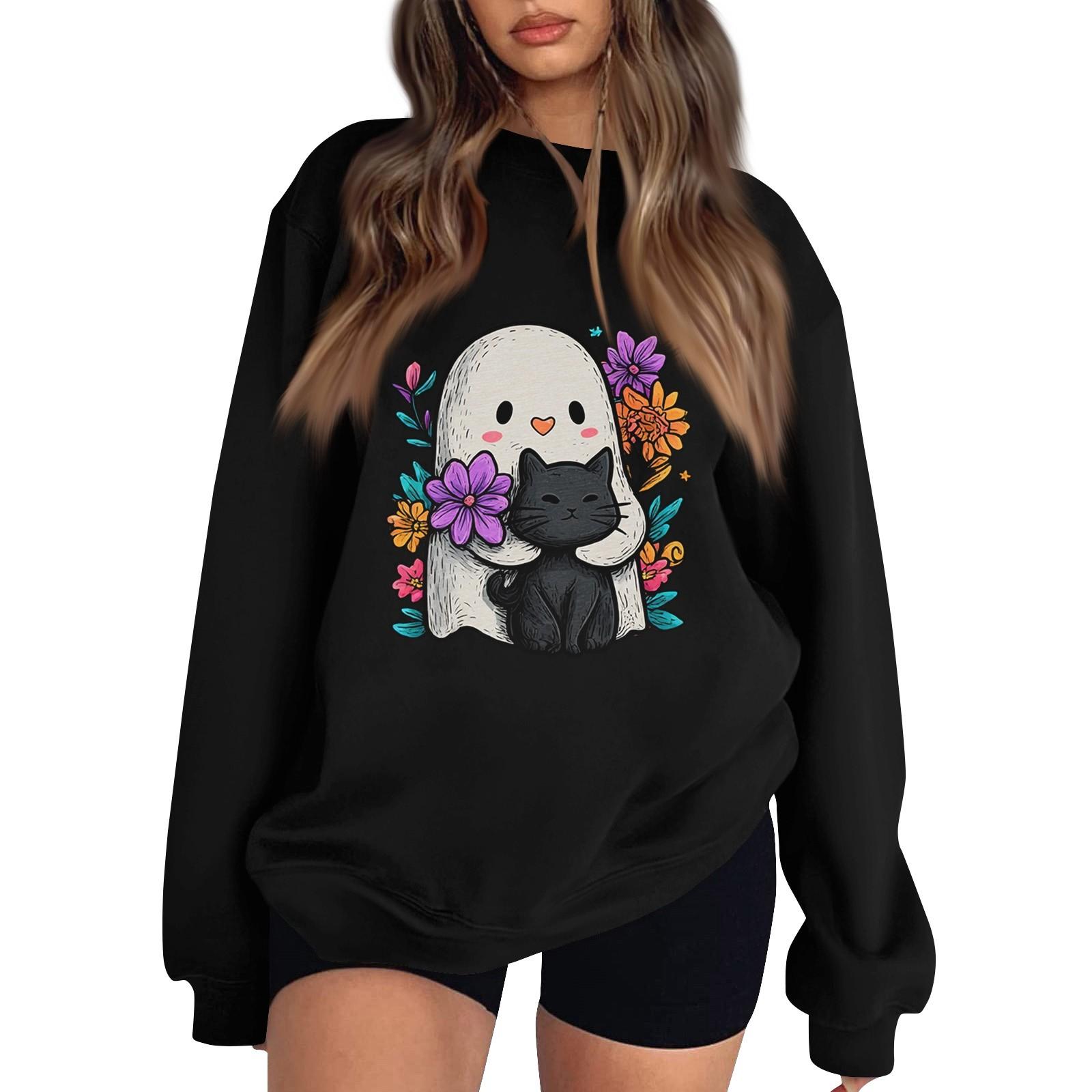 

Женский пуловер с заниженной линией плеча, спортивный свитшот с принтом на Хэллоуин S чёрный