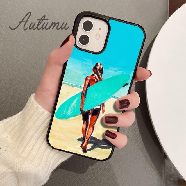 HAWAII BEACH SURF GIRL SURFING ART Phone Case for iPhone 17 Air 15 16 16e 11 12 13 14 Pro Max Plus Cover coque Fundas