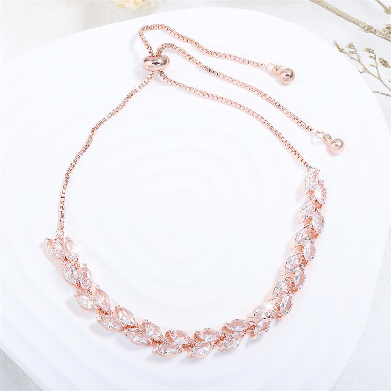 

ZAKOL Модный браслет с листьями и цирконом-маркизом, регулируемый, для женщин, модный, свадебный