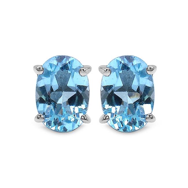 

925 Silver Blue Topaz Oval Earrings Women Elegant Gemstone Jewelry Gift синій