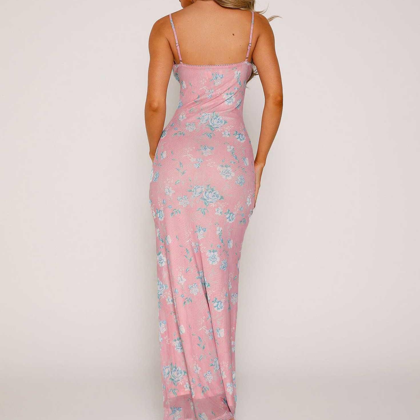 

GMXIA Женское длинное платье Holiday Chic Slim Print Design Sense Halter Dress Женское платье L розовый