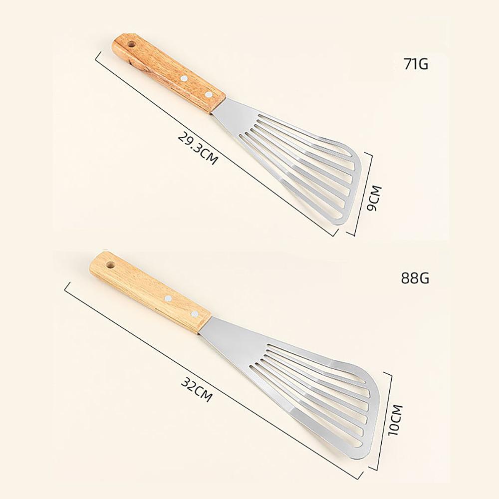 Durable Fish Turner Spatula Stainless Steel Lightweight Frying Shovel Wooden Handle Sloped Head for Flipping Foods Kitchen Tool