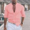 Cămașă de in ușoară pentru bărbați, casual, cu nasturi, cu mânecă lungă, textură de lucru, tricou simplu, top pentru vacanță la plajă