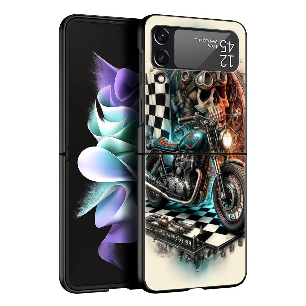 Colors Vintage Motorcycle Painted Hard PC Phone Case For Samsung Galaxy Z Flip 7 6 5 4 Black Cover For Galaxy Z Flip 3 Foldable