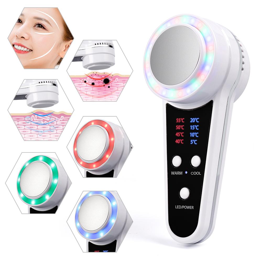 3 Colors LED Photon Therapy Hot Cold Hammer Cryotherapy Calm Skin Warm Ice Heating Facial Machine Skin Lifting Tighten Device