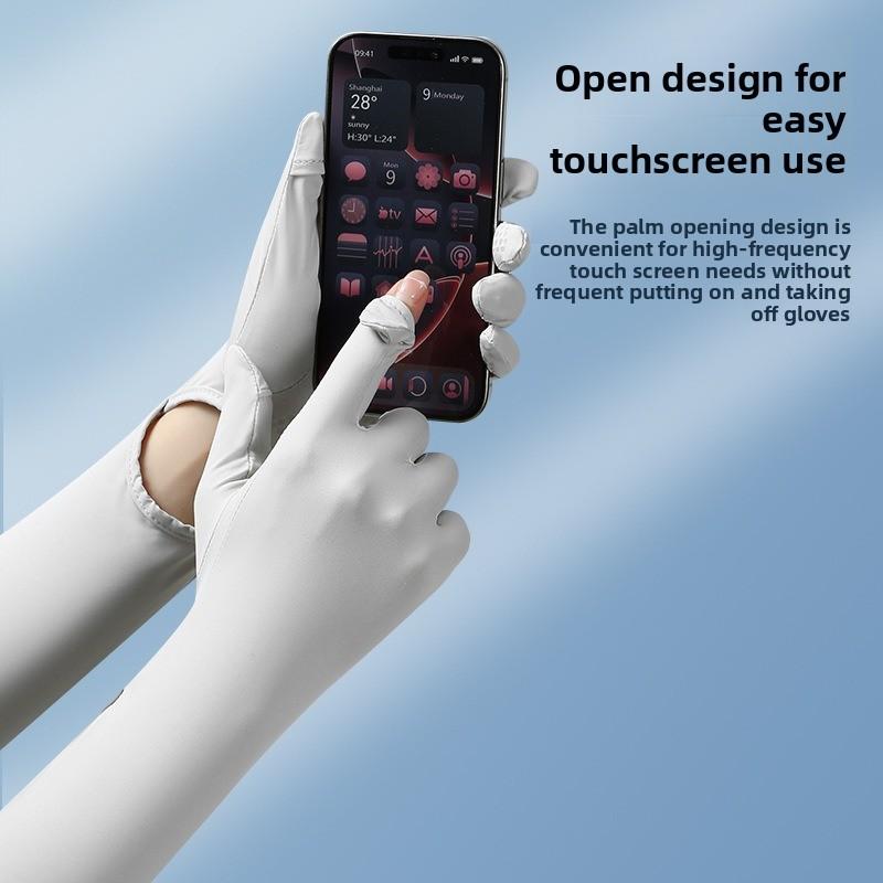 Summer Sun Protection Chiffon Gloves - Thin Style, Breathable, UV Resistant, Suitable for Cycling, Touchscreen, Exposed Fingers, Elasticated Arm Cuffs
