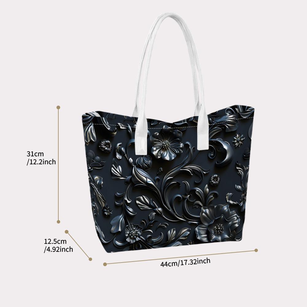 Elegant Black Floral Pattern Women Tote Bag Stylish Daily Shoulder Bag for Shopping Outdoor