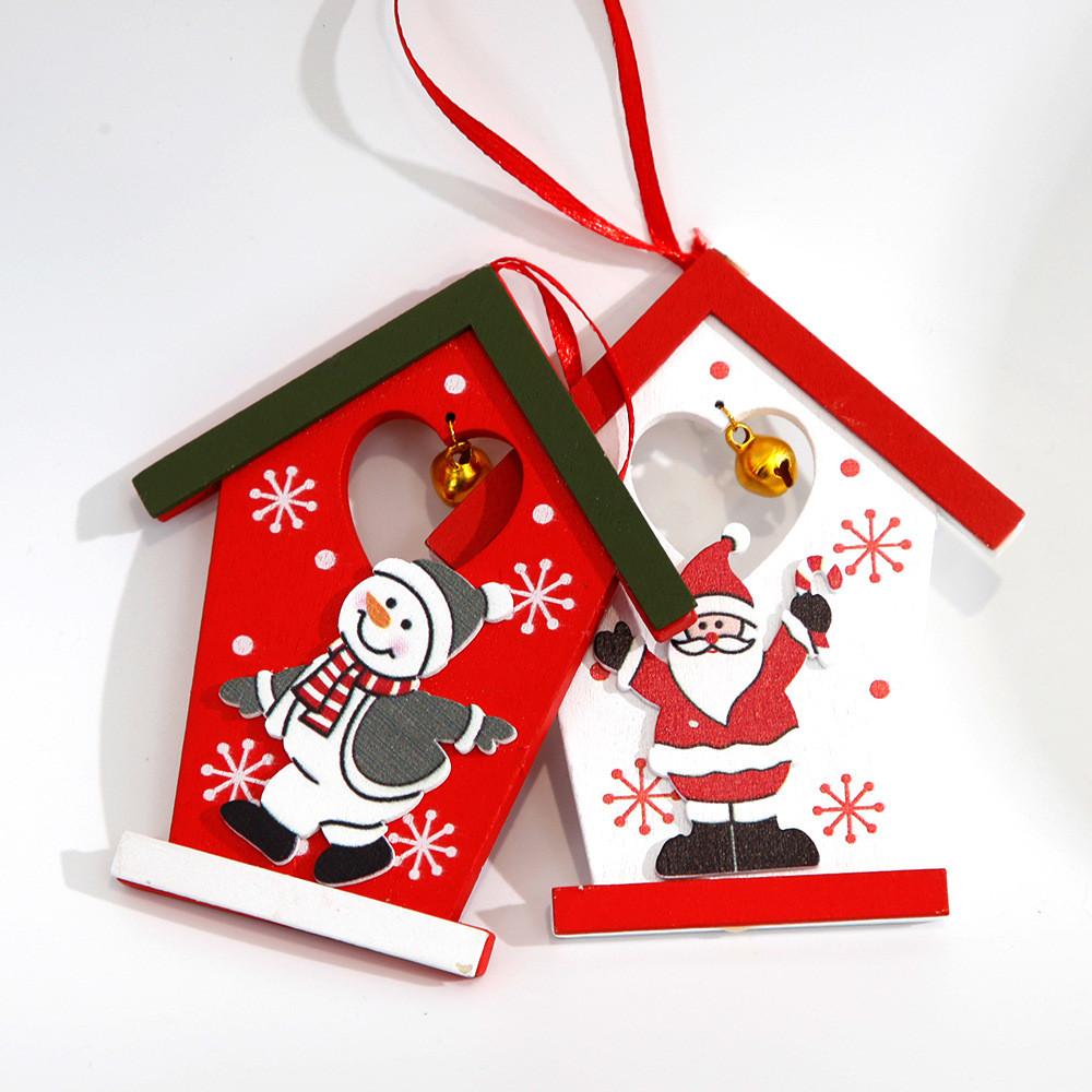 Decorative Christmas Wooden Cottage Hangings With Iconic Santa Claus And Snowman For Cheerful Holiday Vibes