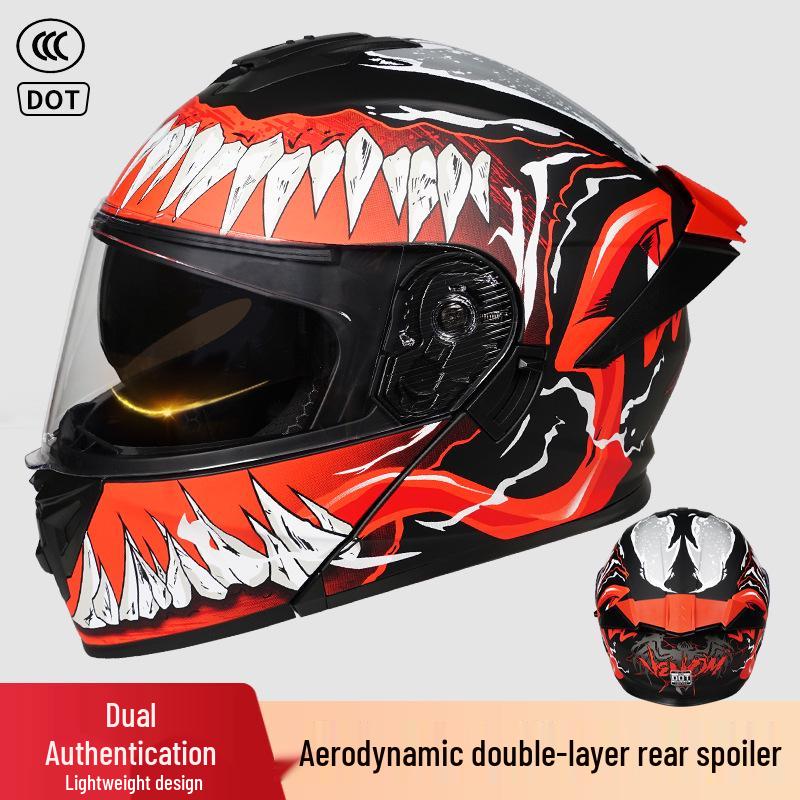 3C Certified Flip-up Dual Visor Full Face Helmet for Men and Women - All Seasons