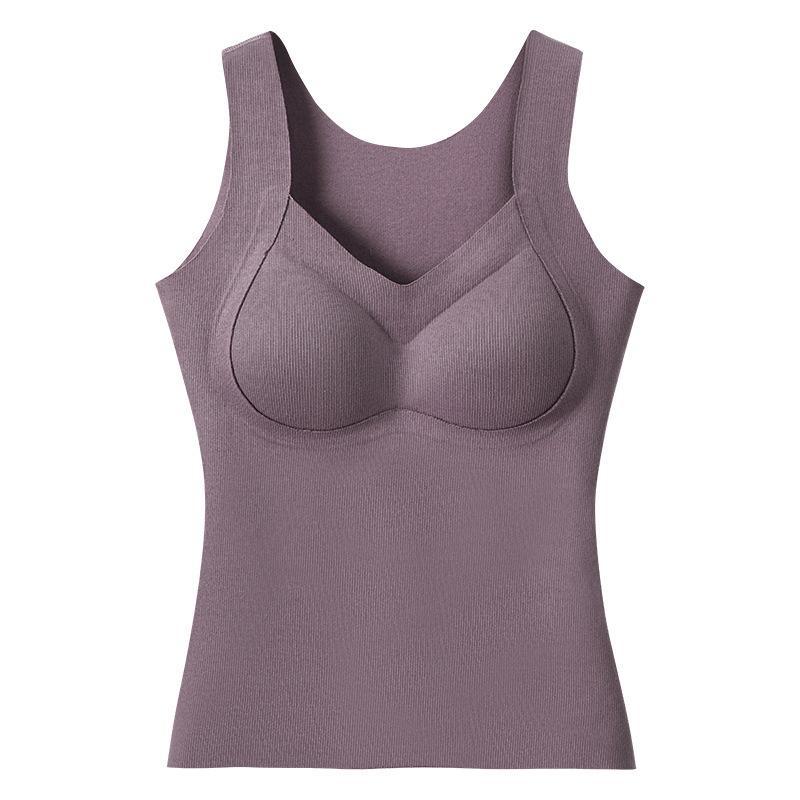 Women's Seamless Warm Vest with Chest Pads, Bra-Free, Silk-Thickened, German Velvet Innerwear for Autumn and Winter.