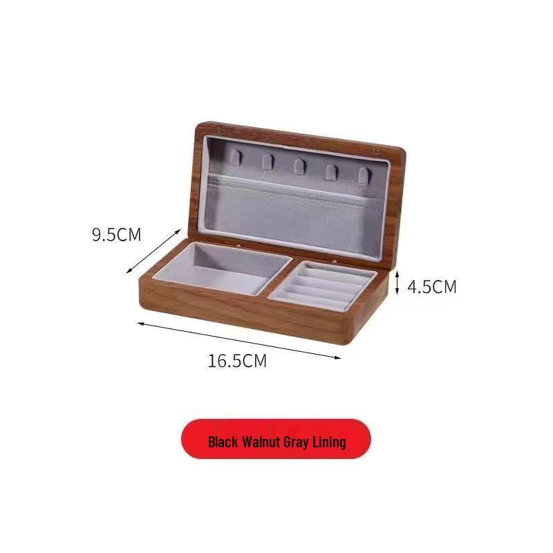 Boîte à Bijoux en Bois Massif Noyer Noir - Boîte Souvenir pour Bague, Montre, Collier avec Couvercle à Rabat