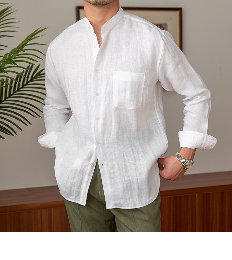 Men's Long-Sleeve Linen Henley Shirt - Casual, Breathable, Versatile for Commuting or Vacation