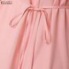 ZANZEA Women Casual Stand Collar Loose Long Sleeve Patchwork Lace Dress