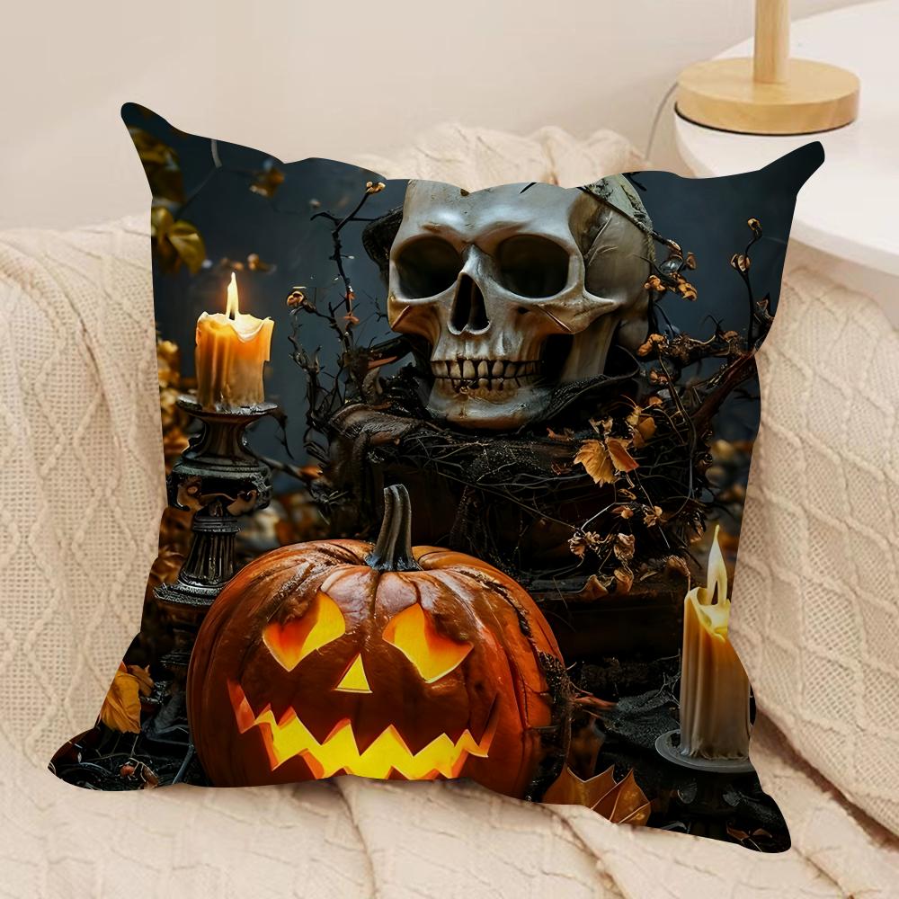 Halloween All Saints Day Cushion Cover Silky Short Plush Invisible Zipper Dustproof Sofa Pillow Case For Home Decor