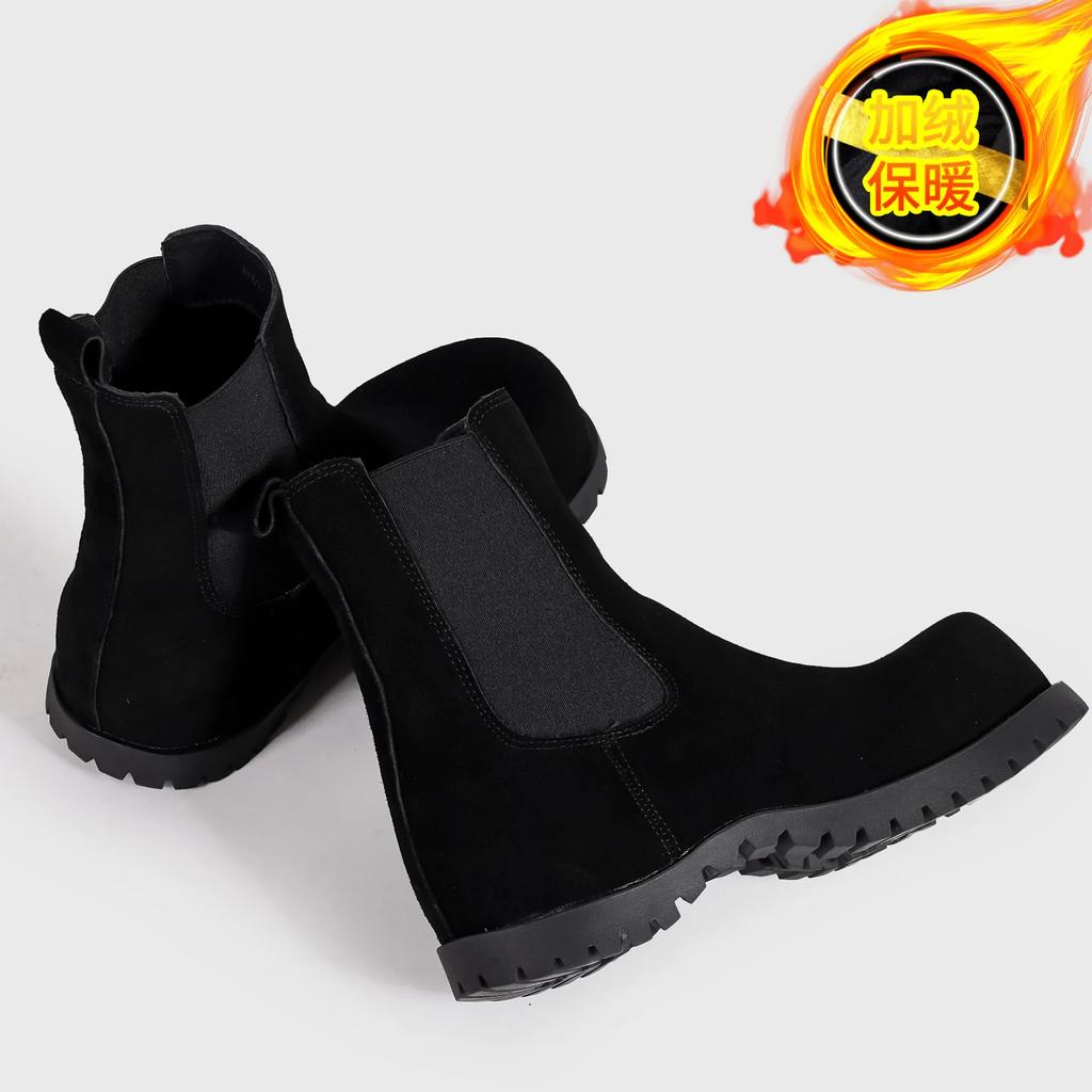 Fashion Women's Genuine Leather Marton Shoes Short Boots 2025 Winter Shoes Suede Lapel Retro Motorcycle Thick Sole Boots Add velvet