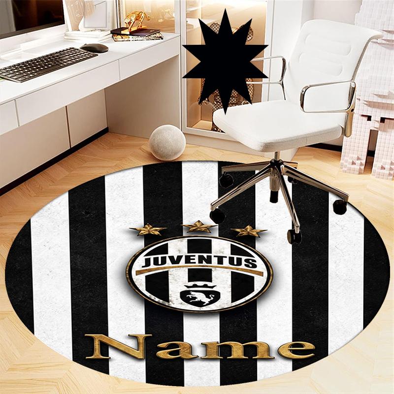 Custom Name Juventus Football Club Printed Round Rug Carpet Chair Rug Area Rug Entryway Doormats,for Office Chair Living Room Bedroom Kitchen Room.
