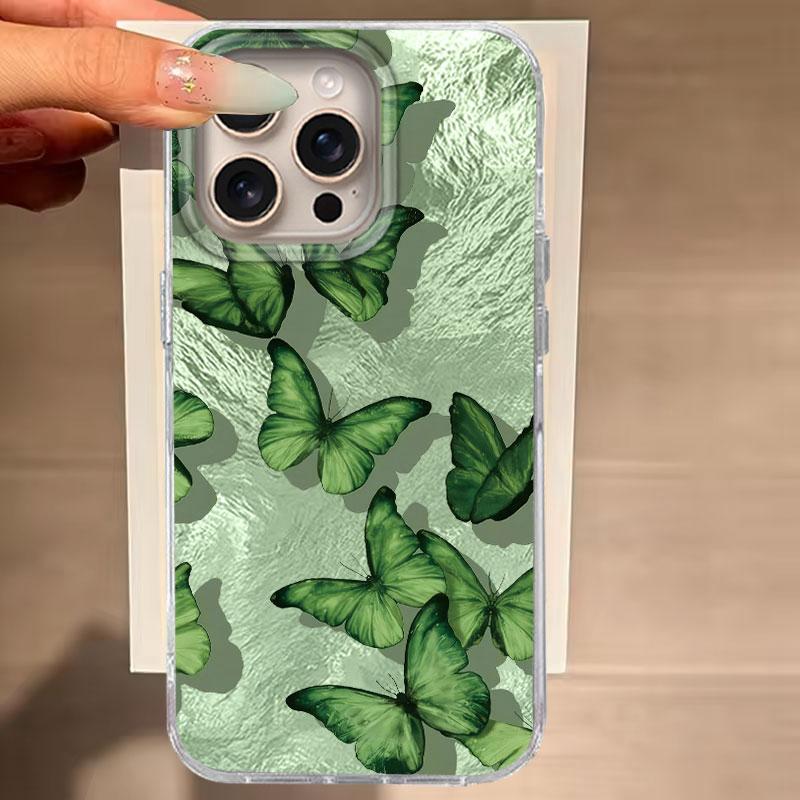 Case For IPhone 16 15 13 Plus Pro Max 7 14 Pro 5G Phone Cover Green Black Butterfly Gradient Pattern For IPhone 16e Luxury Bags