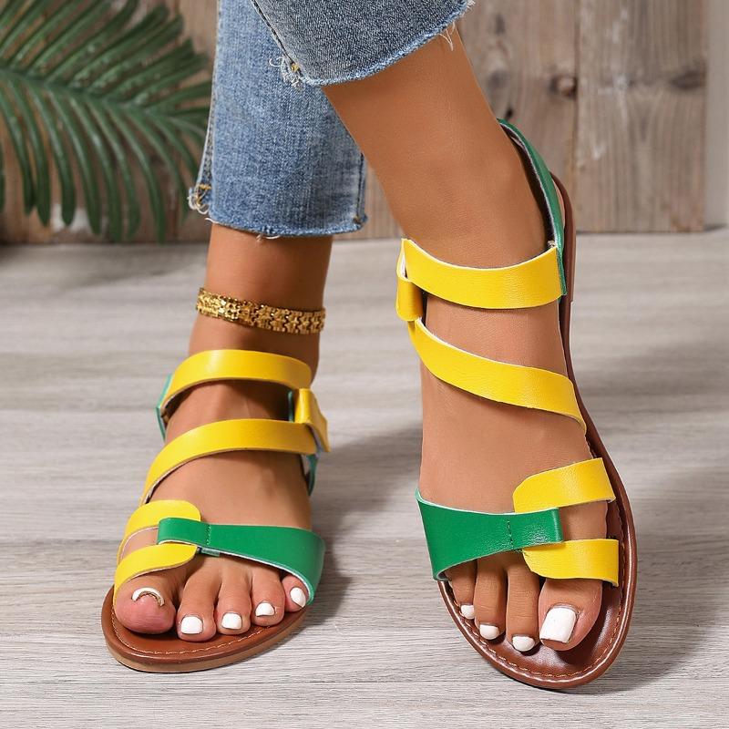 Fashion Summer New Sandals Women Fashion Round Head Open Toe Breathable Color Word with Soft Soles Anti-slip Wear-resistant Flat Shoes