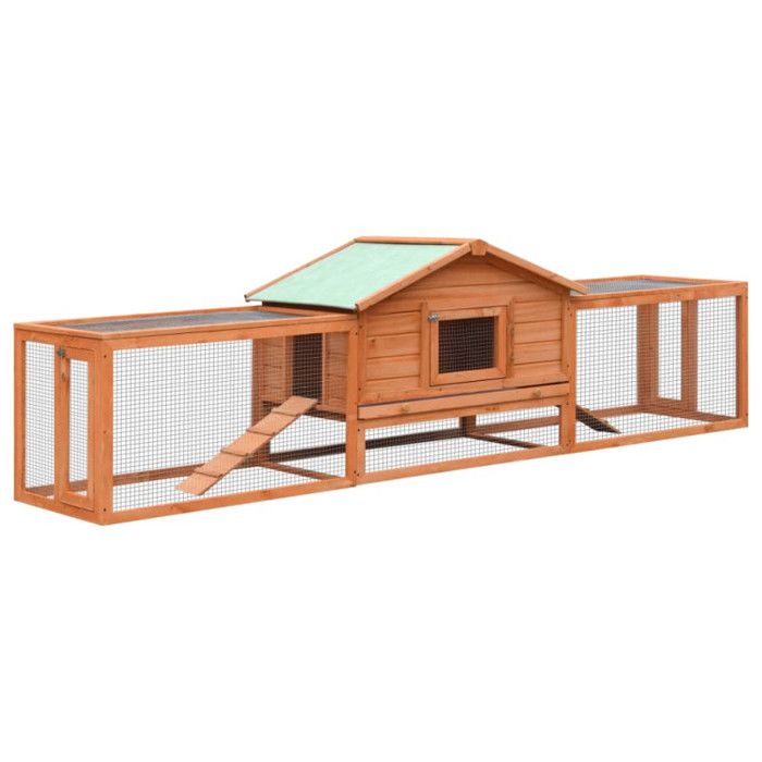 Rabbit Hutch - vidaXL - 303x60x86 Cm - Solid Wood - Outdoor - For Rabbits