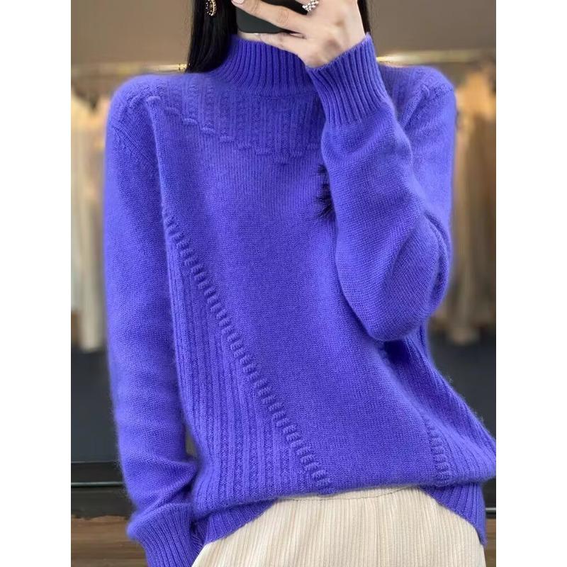 Thickened Half-high Neck Sweater for Women, Warm and Loose Long-sleeved Short Winter Base Sweater