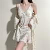 Jiangnan Style Fresh Printing Fashion Casual Home Clothes, Spring and Summer Sexy Deep V Women's Suspender Skirt Nightgown Two-piece Set