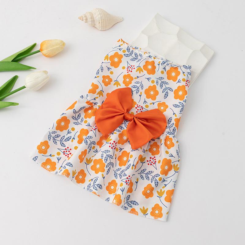 

Beautiful Dog Dress Summer Pet Floral Skirt Small Girl Dogs Cats Bowknot Princess Dresses Chihuahua Skirt Female Dogs Clothes S помаранчевий