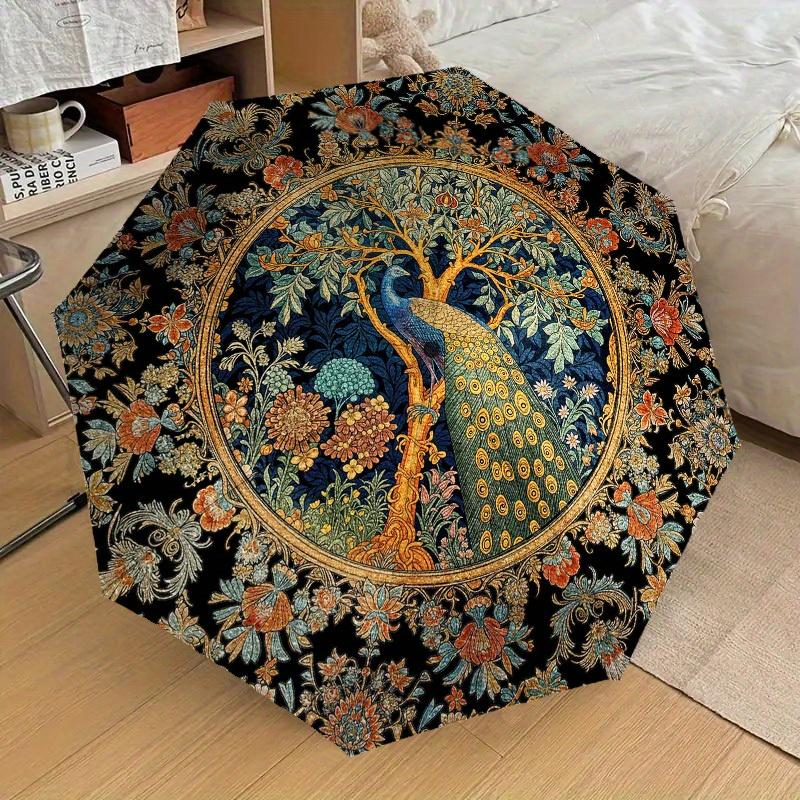 

1pc Vintage Automatic Umbrella with Floral & Peacock-like pattern - Automatic Open/Close & Folding Closure, Sturdy Iron Frame, All-Season Wo