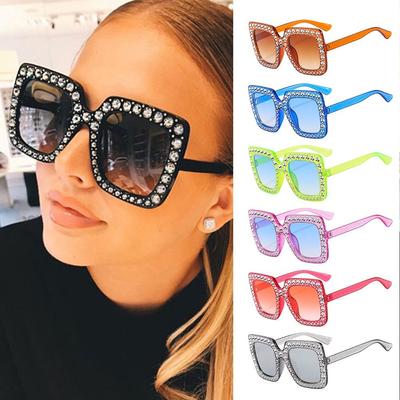 Fashion Square Crystal Oversized Sunglasses UV400 Protection Sparkling Diamond Sun Glasses Big Frame Shades Women