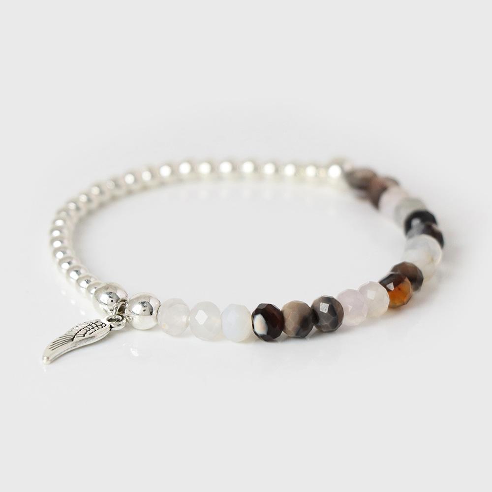 Natural Stone Rose Pink Quartz Bracelet 3x5mm Faceted Tiger Eye Agates Angel Wing Pendant Bracelets Women Men Lucky Jewelry Gift