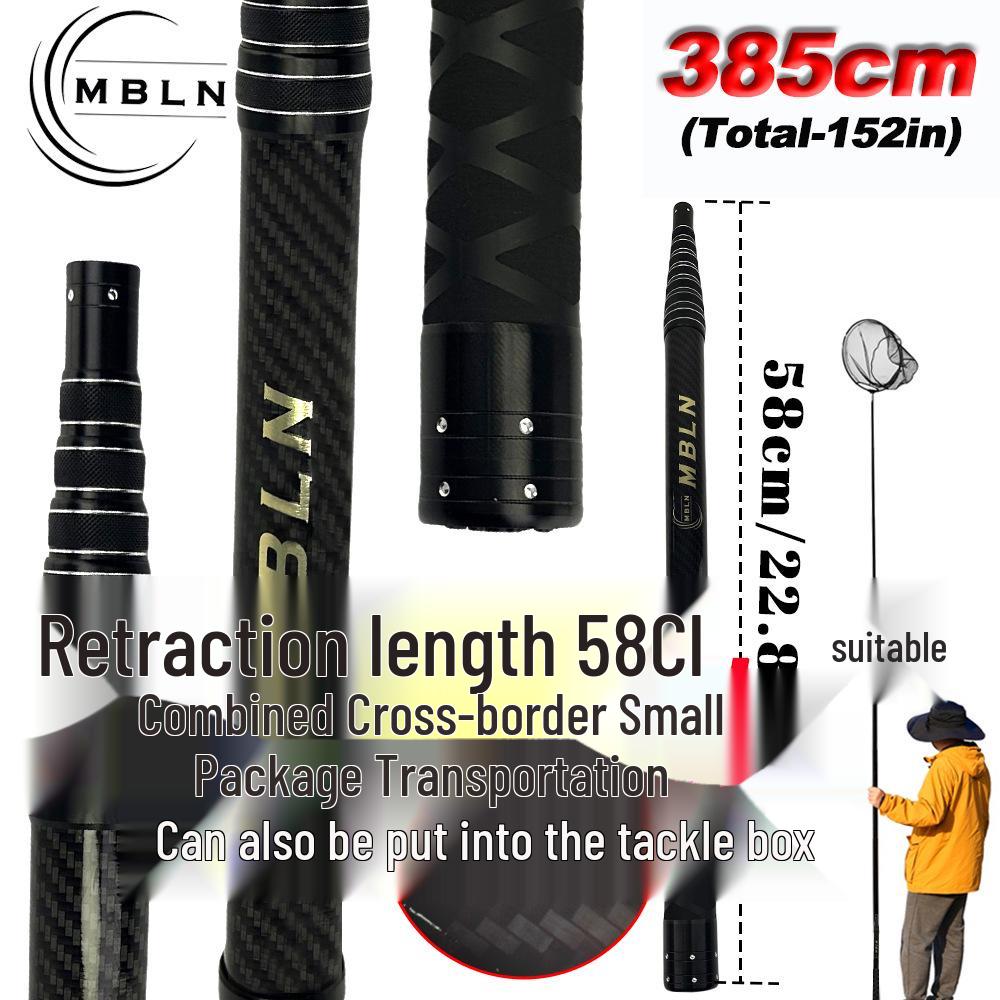 MBLN 3,6 м Телескопическая карбоновая рукоятка подсачека со складной головкой из алюминиево-магниевого сплава 3.6m Single Pole