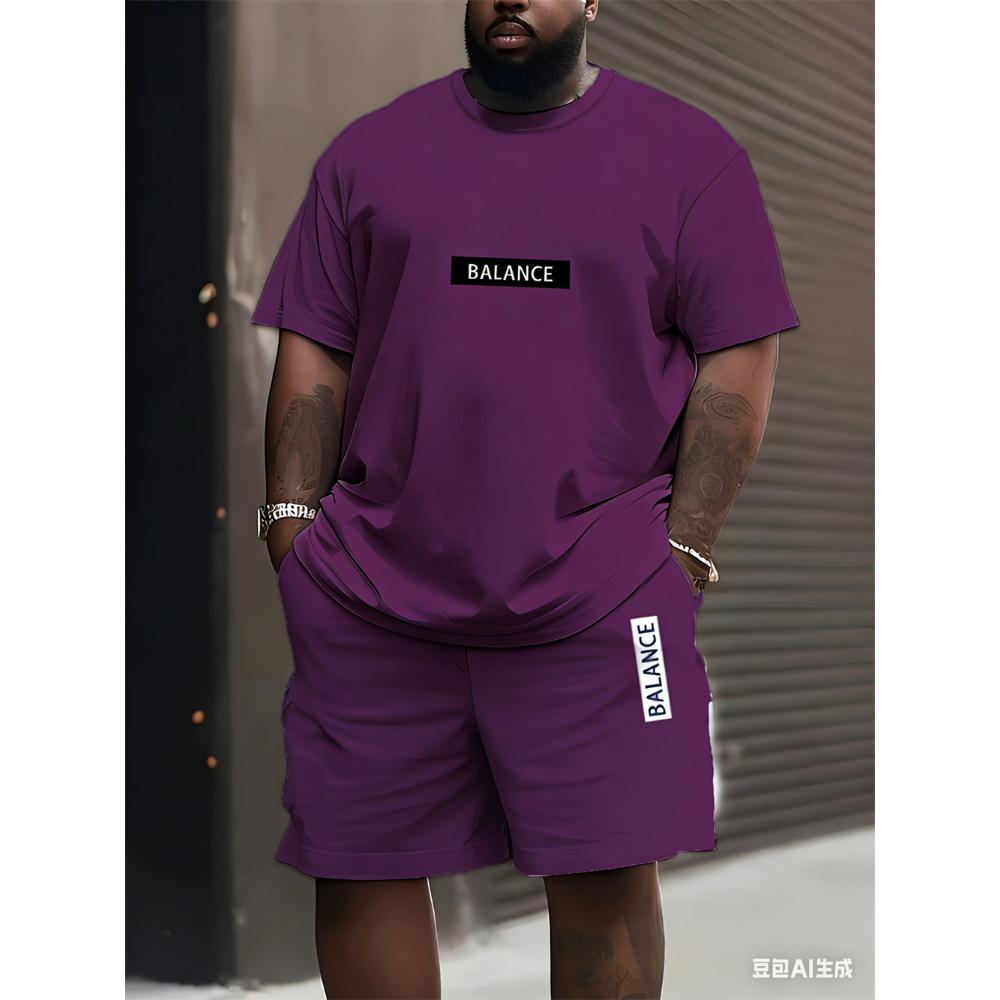 Men's Plus Size T-shirt Set Summer Short-sleeved Shorts Suit Fashion Classic Retro Print Suit Casual and Breathable Suit for Man