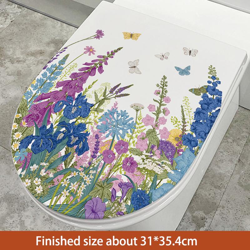 

Большая наклейка на крышку унитаза, самоклеящаяся наклейка на стену, ручная роспись, растения, бабочка, фиолетовый, лавандовый, цветочная декорация, настенное искусство для ванной комнаты 33x40CM