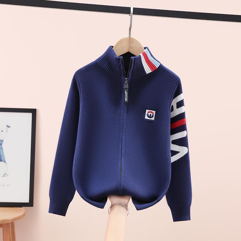 

Boys Cotton Knit Cardigan - Spring/Autumn Fashionable Jacket for Middle & Big Kids 140 cm темно-синього кольору